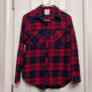 LA Hearts Red & Navy Plaid Flannel Button Down Shirt Small